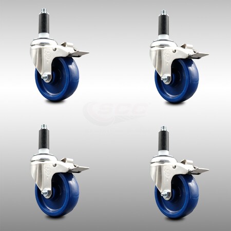 Service Caster 4 Inch 316SS Solid Poly Swivel 1 Inch Expanding Stem Caster Set Lock Brake SCC-SS316TTLEX20S414-SPUS-1-4